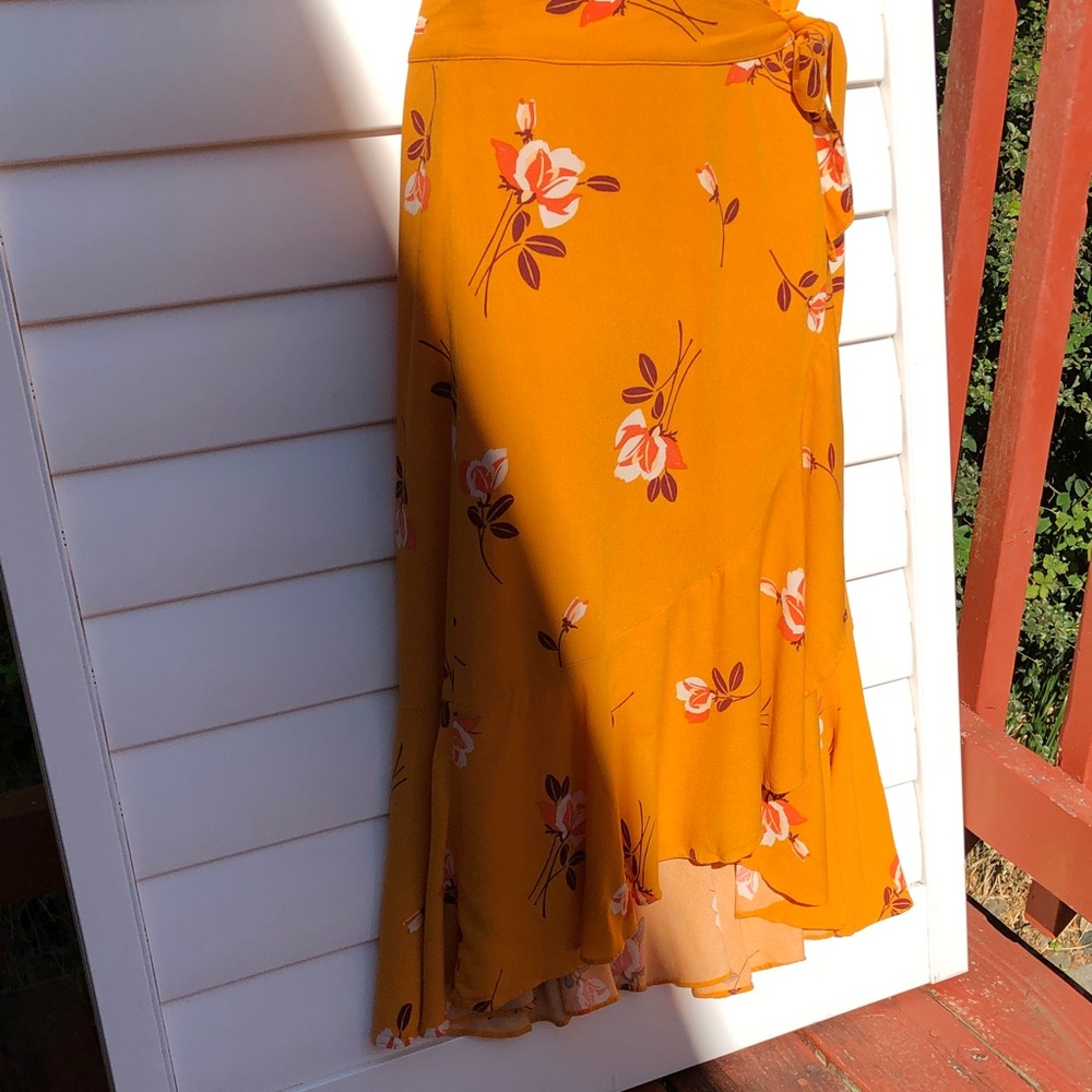 Free People Vibrant Orange Floral Print Wrap Skirt - Picture 4 of 11